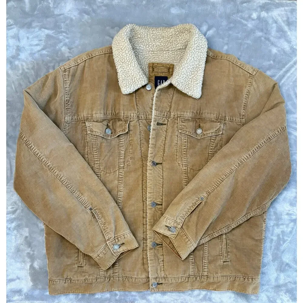 Vintage GAP Y2K Corduroy Sherpa Lined Type 3 Trucker Jacket XXL‎ Tan Casual Coat